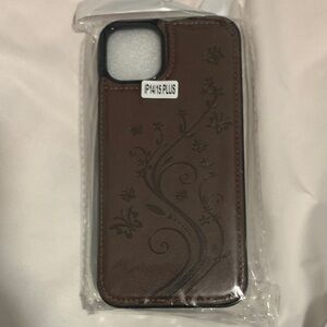 Elegant Brown Floral Phone Case for iPhone 14/15 Plus